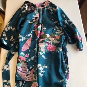Teal silk robe